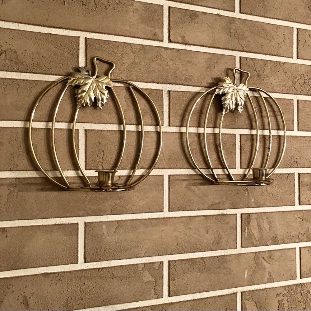 Vintage Pumpkin Wall Hanging Candlestick Holders in Gold Lot of 2 - Picture 8 of 15